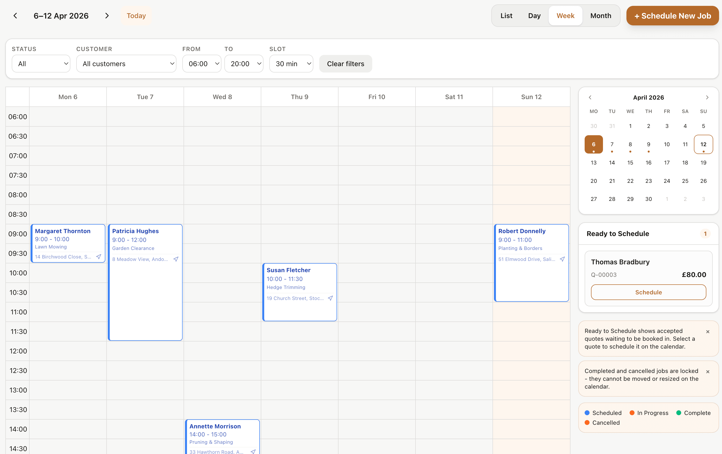 Scheduling — desktop view